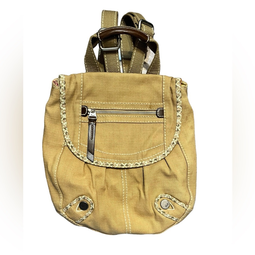 Fossil Mustard Canvas Mini Backpack with Braided Trim